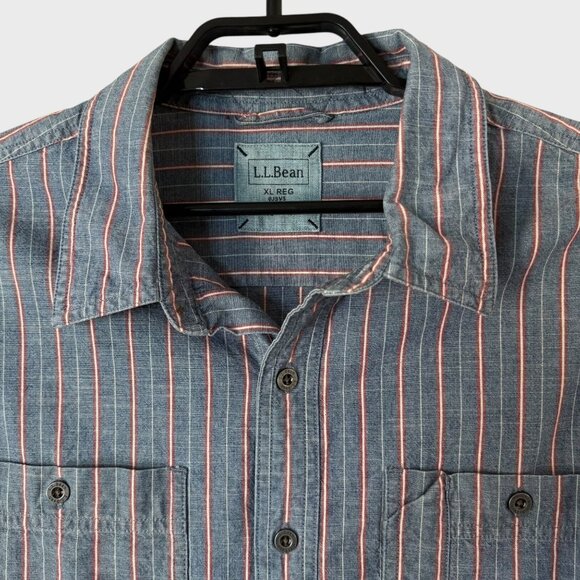 L.L. Bean Button-Up Long-Sleeve Striped Denim Shirt Blue Men's XL 100% Cotton - Picture 5 of 12